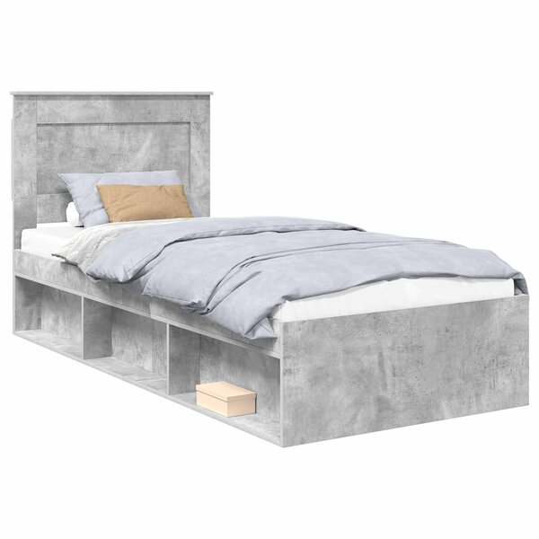 vidaXL Cadre de lit avec tête de lit Gris Béton 90 x 190 cm Pin massif