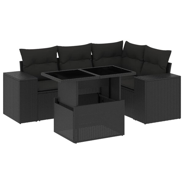 vidaXL Salon de jardin 5 Pièces avec coussins noir résine tressée