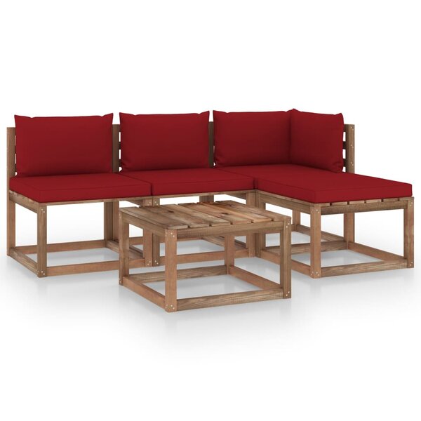 vidaXL Salon palette de jardin 5 Pièces et coussins Bois de pin imprégné