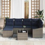 vidaXL Ensemble de Canapés avec coussin 7 Pièces Gris et marine polyrotin