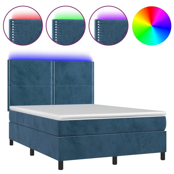 vidaXL Sommier à lattes de lit matelas et LED Bleu foncé 140x200 cm