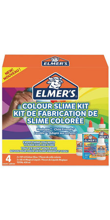 ELMER'S Kit de Fabrication de Slime coloré transluicide, 2 x 147ml Flacons de colle colorée, 2 x 68ml flacons de colle magique