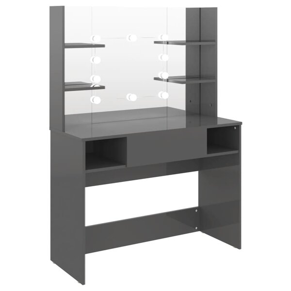 vidaXL Table de maquillage avec éclairage LED MDF Gris brillant