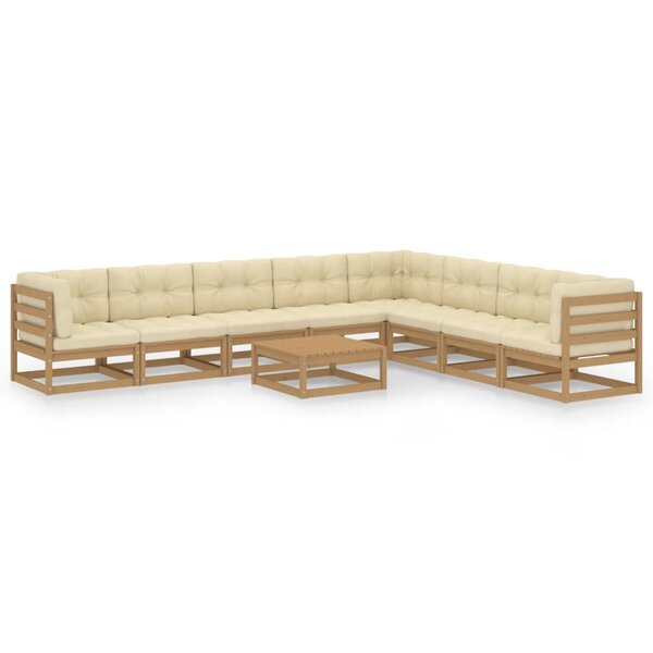 vidaXL Salon de jardin 9 Pièces avec coussins Marron miel Bois de pin
