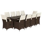 vidaXL Ensemble de bistro de jardin 11 Pièces coussins marron poly rotin