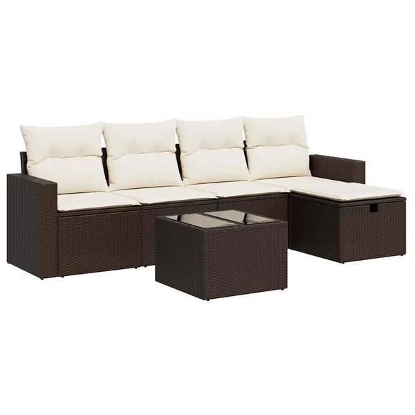 vidaXL Salon de jardin avec coussins 6 Pièces marron résine tressée