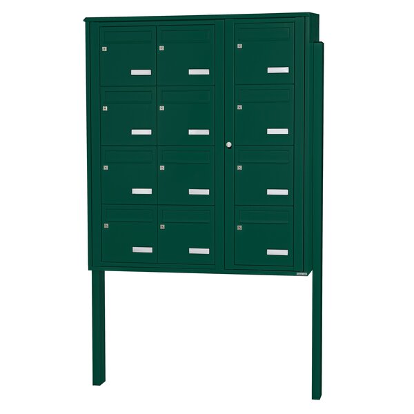 Bloc collectif Leabox  3x4  grade 3  simple face  extérieur  fixation sur pieds à sceller  vert mousse ral 6005 finition brillante