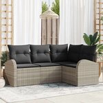 vidaXL Ensemble de canapé de jardin 4 Pièces Gris clair Poly rotin