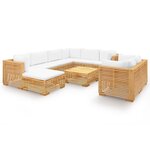 vidaXL Salon de jardin 10 Pièces avec coussins Bois de teck solide