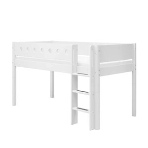 Flexa WHITE Lit mi-hauteur avec echelle droite 90 x 200 cm Barriere de securite classique Blanc