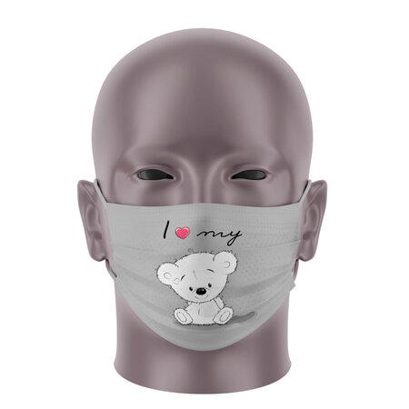 Masque Bandeau Enfant - Ourson Gris - Masque tissu lavable 50 fois