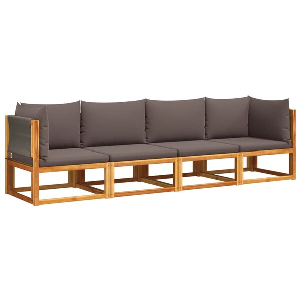vidaXL Salon de jardin avec coussins 4 Pièces bois d'acacia massif
