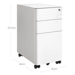 Caisson de bureau placard de rangement mobile avec roulettes et serrure pour documents et dossier suspendu avec 3 tiroirs blanc 12_0001476