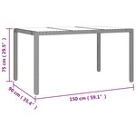 vidaXL Table de jardin plateau en verre Résine tressée verre trempé