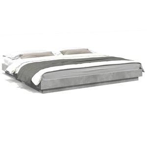 vidaXL Cadre de lit et lumières LED sans matelas gris béton 200x200 cm