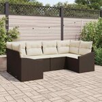 vidaXL Ensemble de canapé de jardin avec coussin 6 Pièces Marron  Crème