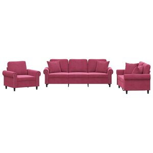 vidaXL Ensemble de canapés 3 Pièces avec coussins rouge bordeaux velours
