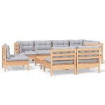 vidaXL Salon de jardin 9 Pièces avec coussins gris bois de pin massif