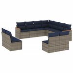 vidaXL Salon de jardin 11 Pièces avec coussins gris résine tressée