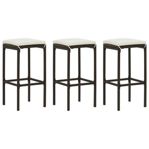 vidaXL Tabourets de bar avec coussins lot de 3 marron résine tressée