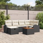 vidaXL Ensemble de Canapé de Jardin de 7 Pièces avec Coussins Noir en Rattan Synthétique