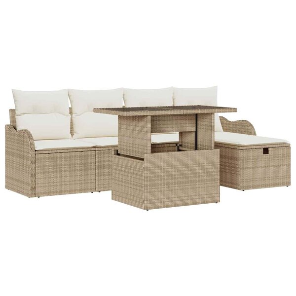 vidaXL Ensemble de canapé de jardin 6 Pièces Beige Poly rotin