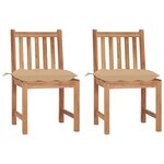 vidaXL Chaises de jardin lot de 2 avec coussins Bois de teck massif