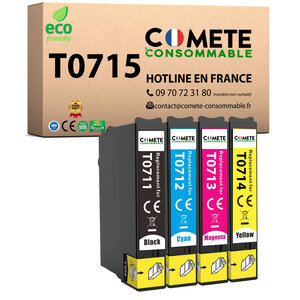 COMETE, Entreprise Française- T0715 - 4 Cartouches Compatibles EPSON