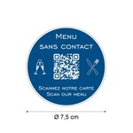 Menu sans contact personnalisé format rond QR Code - Présentation menu hôtel restaurant sans contact - Couleur bleu