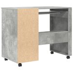 vidaXL Bureau d'ordi gris béton Panneaux de particules Moyen Roues