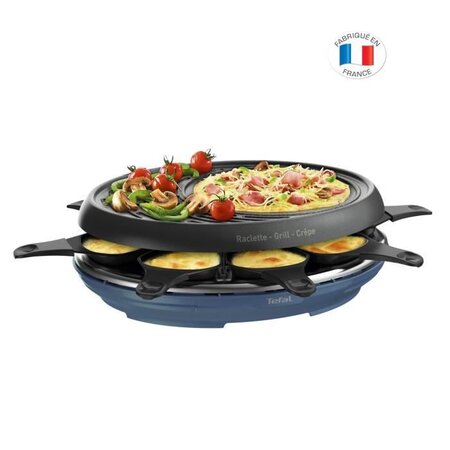 Tefal re310401 colormania raclette 3 en 1  8 coupelles  appareil a raclette grill et crepe  revetement antiadhésif  bleu acier