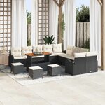 vidaXL Ensemble de canapé de jardin avec coussin 14 Pièces Noir et Crème