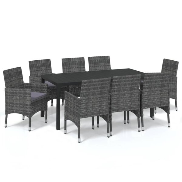 vidaXL Ensemble à manger de jardin coussins 9Pièces Résine tressée Gris