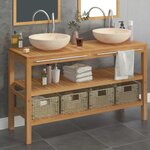 vidaXL Armoire de toilette Teck solide avec lavabos en marbre Crème