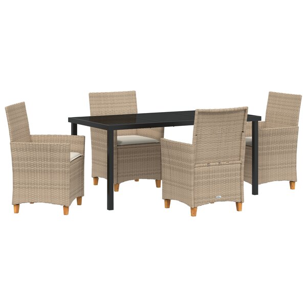 vidaXL Ensemble de jardin de 5 pièces avec coussins en poly rattan beige.