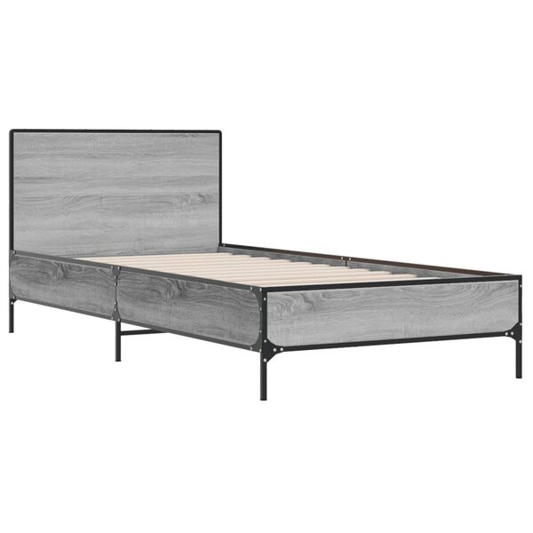 vidaXL Cadre de lit sonoma gris 100x200 cm bois d'ingénierie et métal