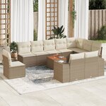 vidaXL Salon de jardin 11 Pièces avec coussins beige résine tressée