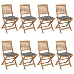 vidaXL Chaises pliantes 8 pièces avec coussins en bois d'acacia massif