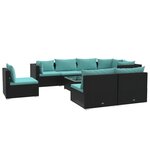 vidaXL Salon de jardin 9 Pièces avec coussins Résine tressée Noir