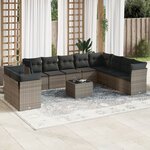 vidaXL Salon de jardin 11 Pièces avec coussins gris résine tressée