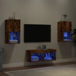 vidaXL Meuble TV muraux 4 Pièces avec lumières LED chêne fumé