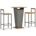 vidaXL Ensemble de bar jardin 3 Pièces gris poly rotin/bois massif acacia