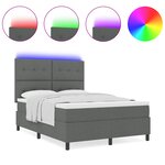 vidaXL Lit à ressorts avec matelas et lumières LED - Gris foncé - 160 x 200 cm Tissu