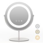 Miroir maquillage rond 25cm lumière led réglable écran tactile rotation à 360° fonction mémoire support en métal blanc 20_0005049