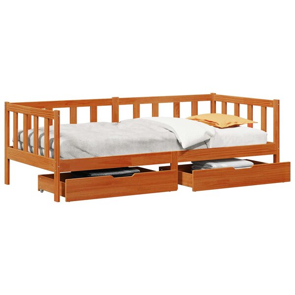 vidaXL Lit d'appoint avec tiroir 3 Pièces Cire marron Bois de Pin Massif