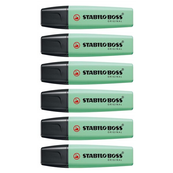 Surligneur BOSS ORIGINAL Pastel Pointe Biseautée 2 - 5 mm Vert pastel x 6 STABILO
