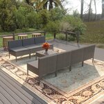 vidaXL Salon de jardin 8 Pièces avec coussins résine tressée gris