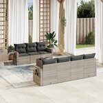 vidaXL Salon de jardin 8 Pièces avec coussins gris clair résine tressée