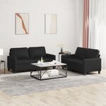 vidaXL Ensemble de canapés 2 Pièces avec coussins Noir Similicuir