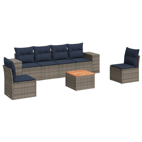 vidaXL Salon de jardin 7 Pièces avec coussins gris résine tressée